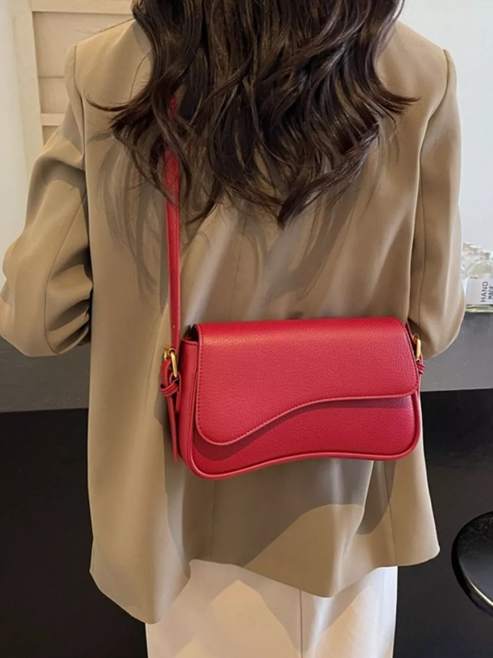Solid Color Leather Crossbody Bag, image 6