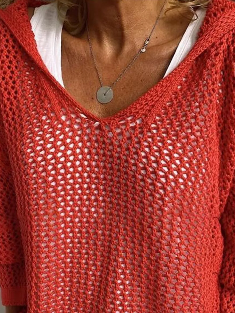 Openwork Long Sleeve Hooded Knit Cover Up, image 2