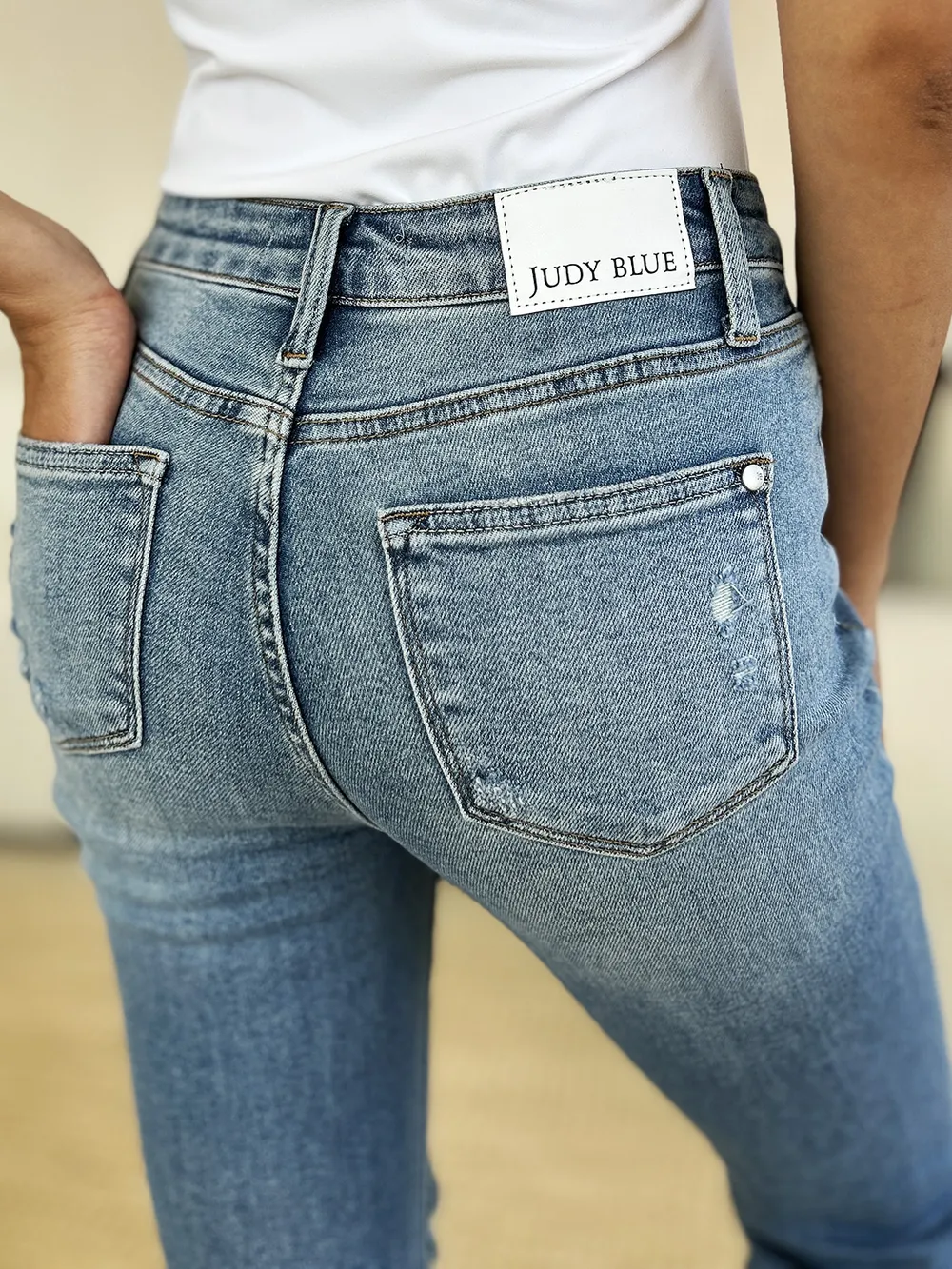 Full Size Mid Rise Destroyed Hem Distressed Jeans, image 5