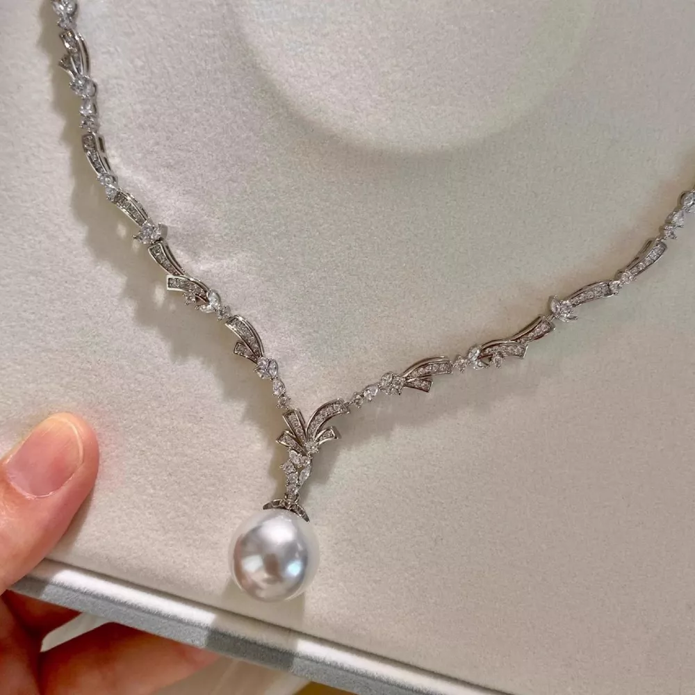 Zircon Pearl Pendant Necklace, image 2