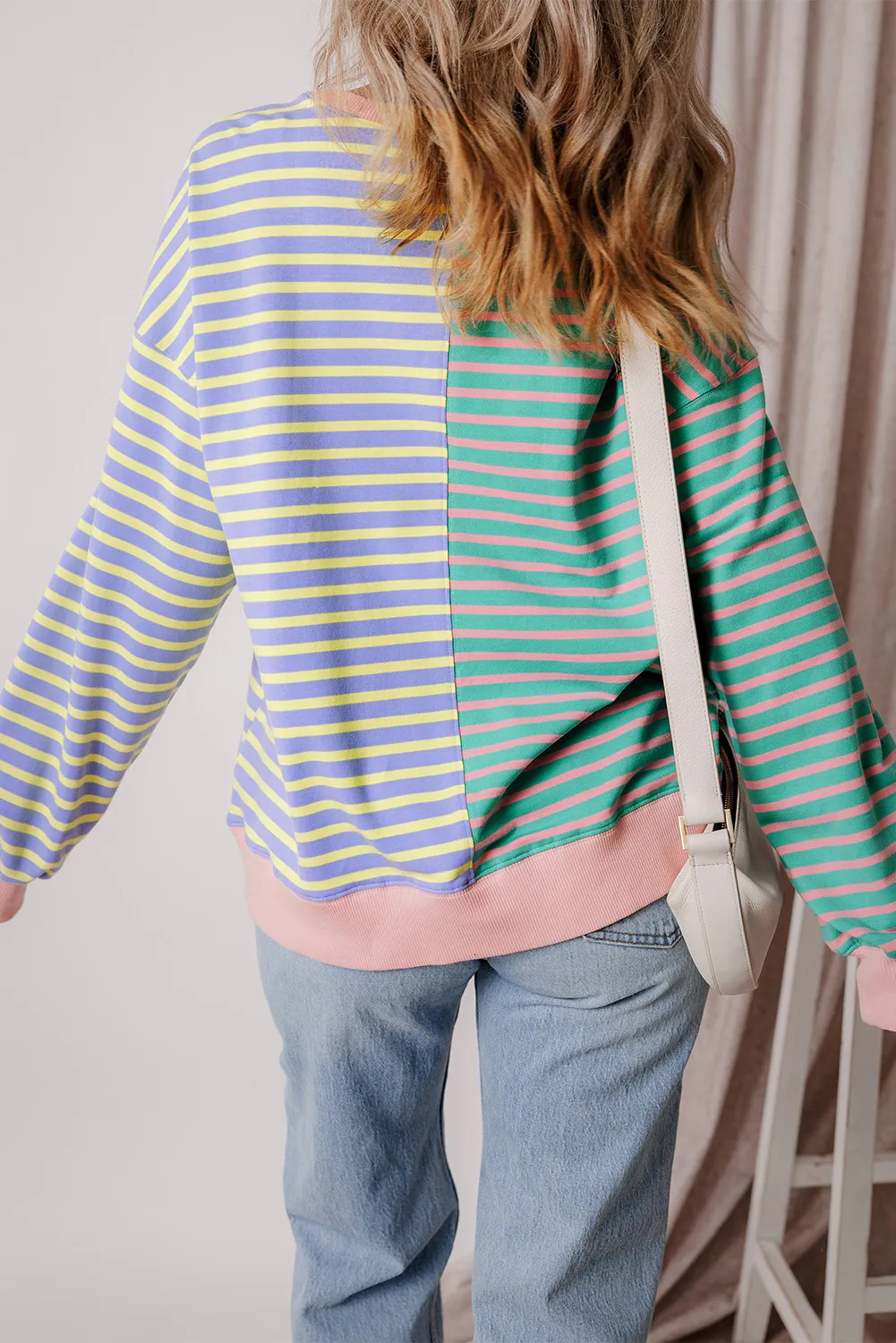 Contrast Stripes Round Neck Long Sleeve Sweatshirt, image 7