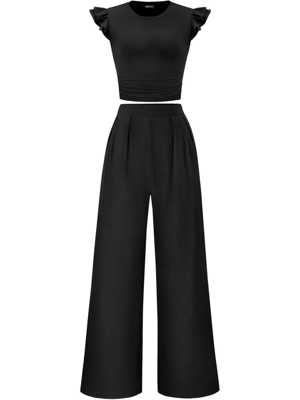 Ruffled Mock Neck Top and Wide Leg Pants Set, image 7