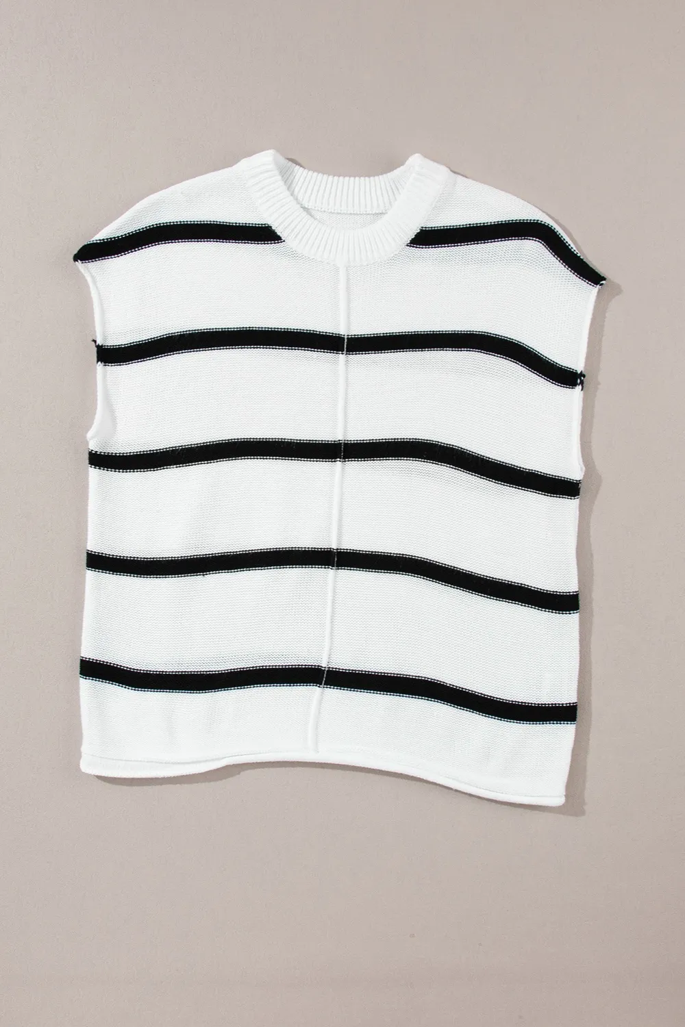Striped Round Neck Cap Sleeve Sweater, image 3