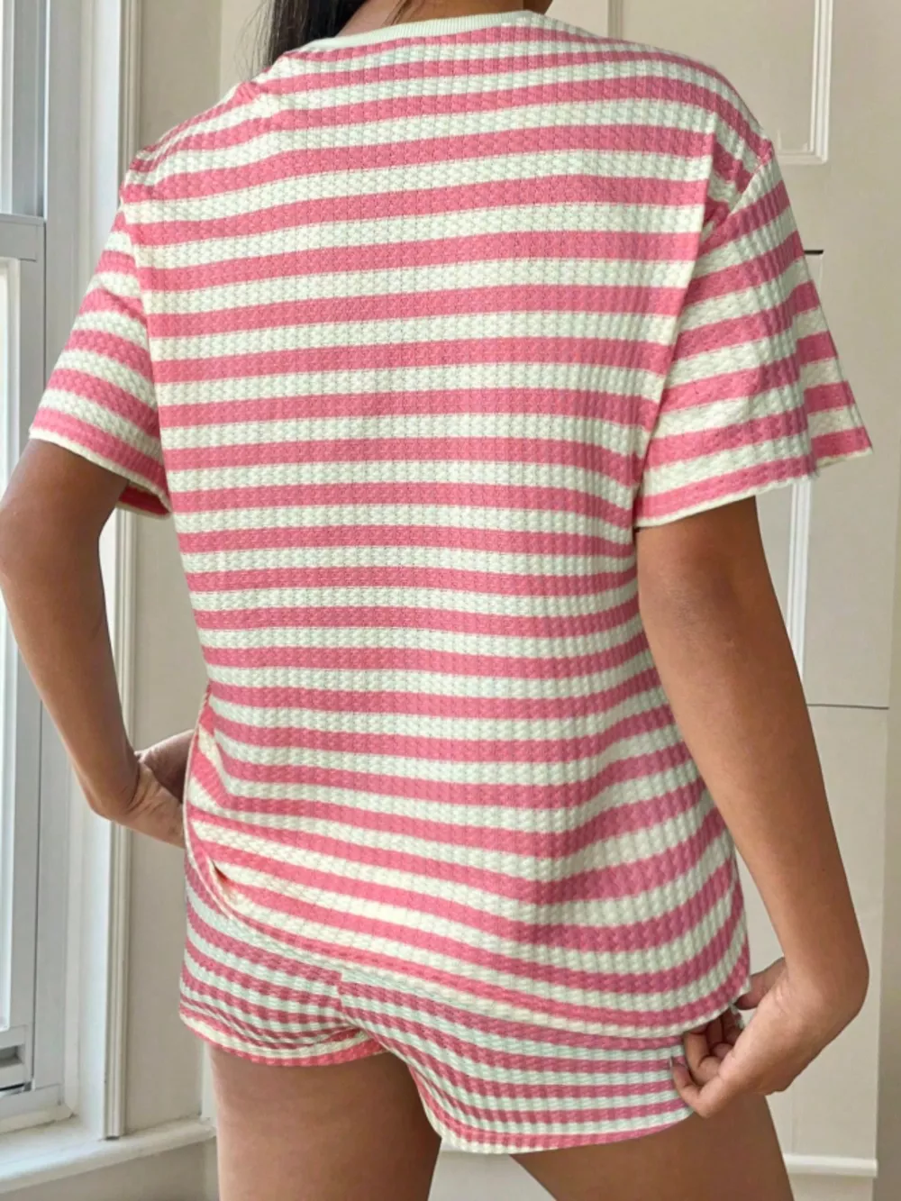 Striped Round Neck Top and Shorts Set, image 15