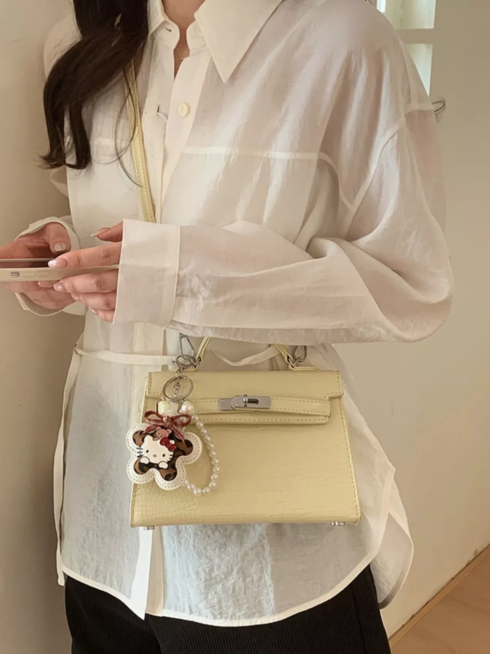 Croc-Embossed Top-Handle Crossbody Bag, image 5