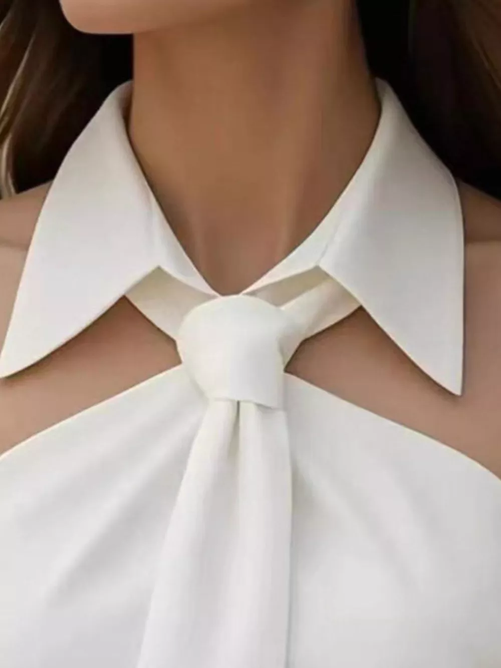 Halter Neck Sleeveless Top with Tie-Front Collar Detail, image 4
