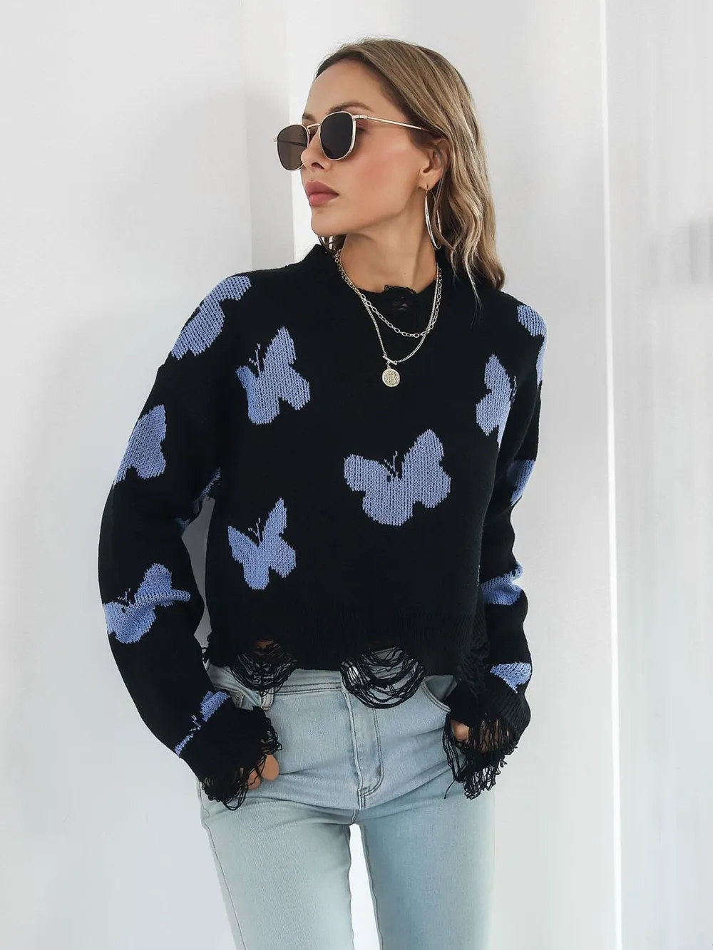 Distressed Butterfly Cropped Sweater, image 11