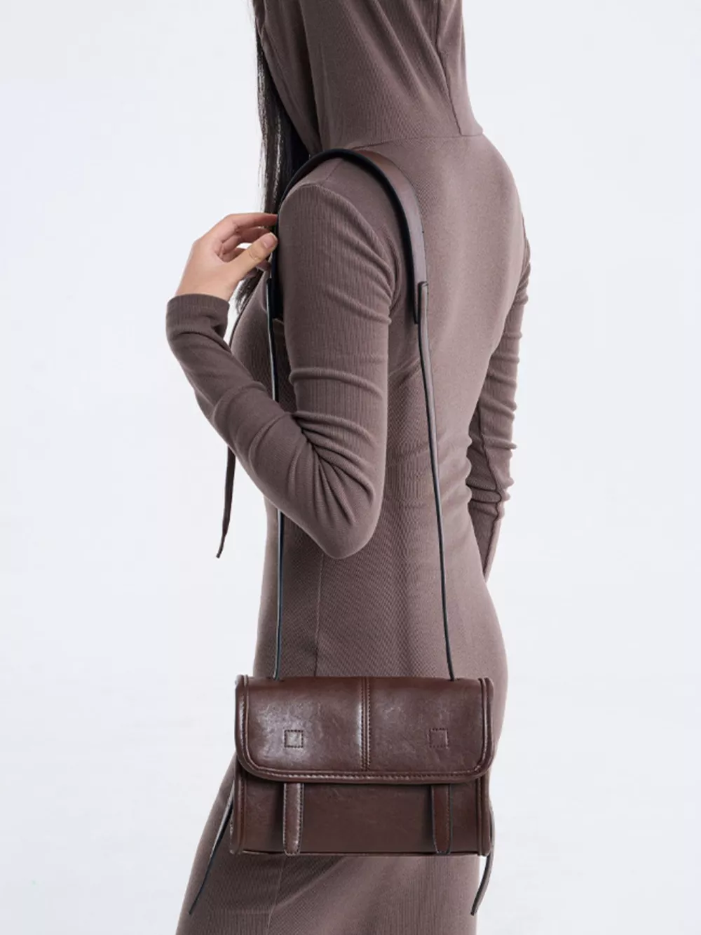 PU Leather Messenger Crossbody Bag with Flap Closure, image 3