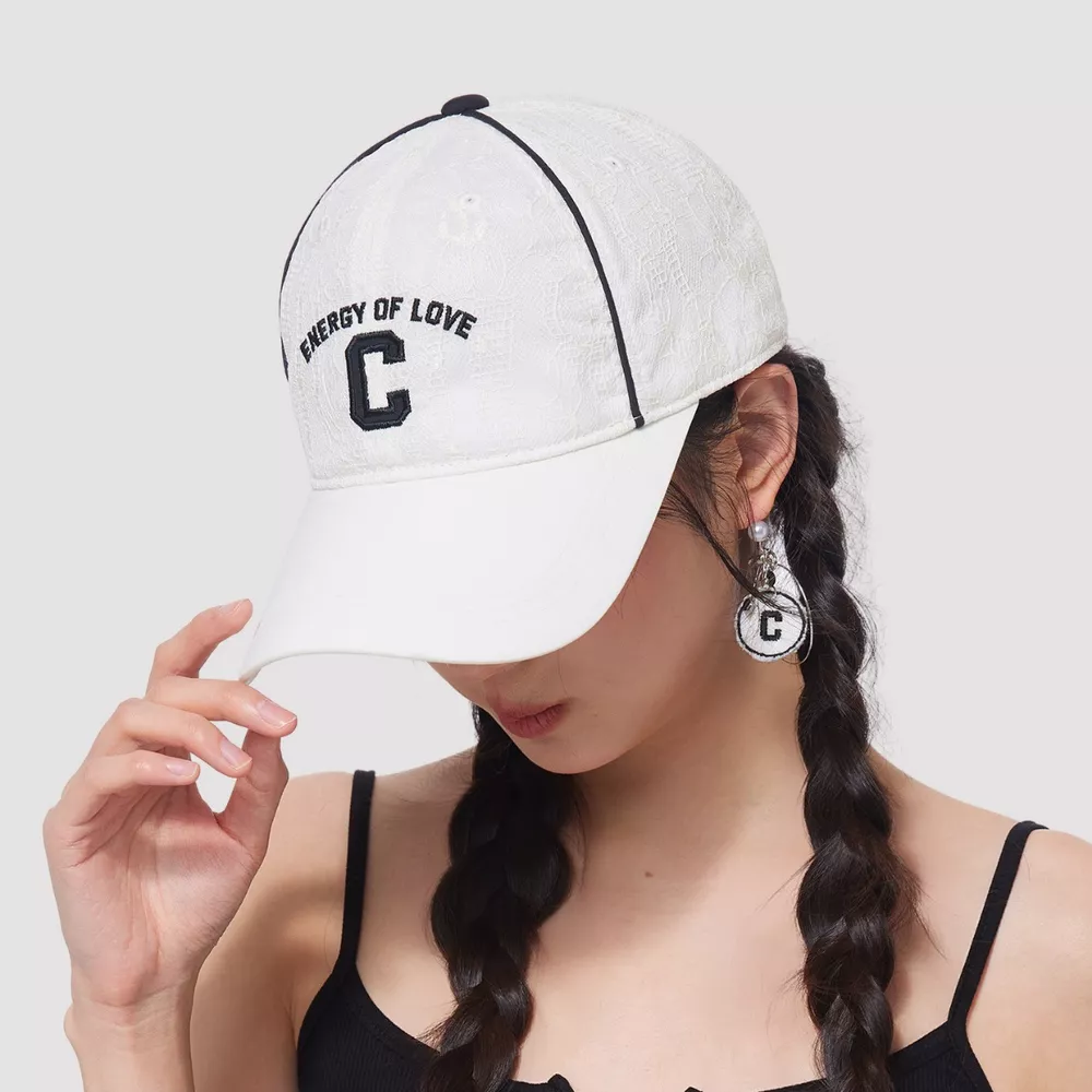 Lace Baseball Cap with Embroidered Letter, image 2