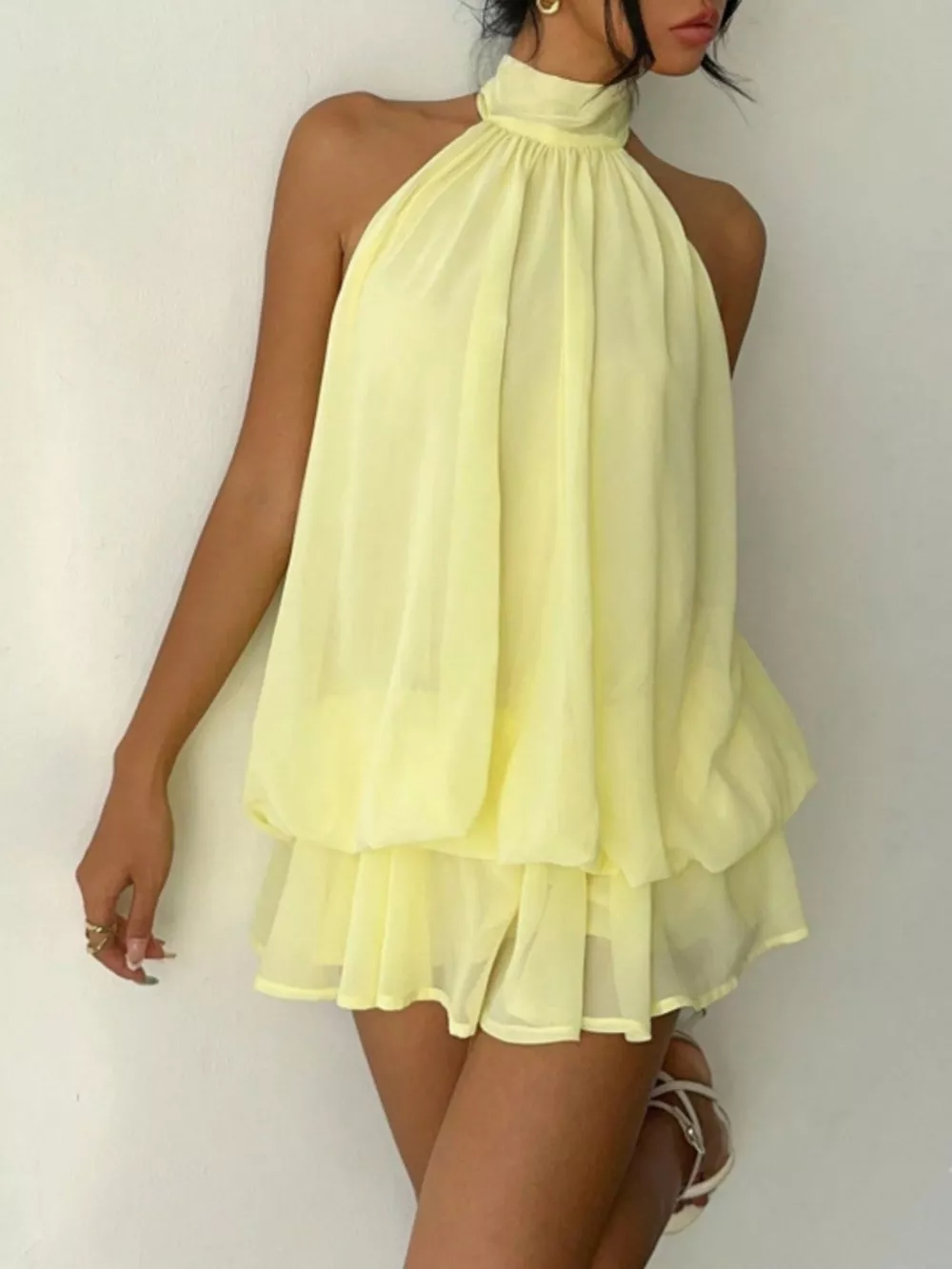 Halter Neck Layered Mini Dress, image 8