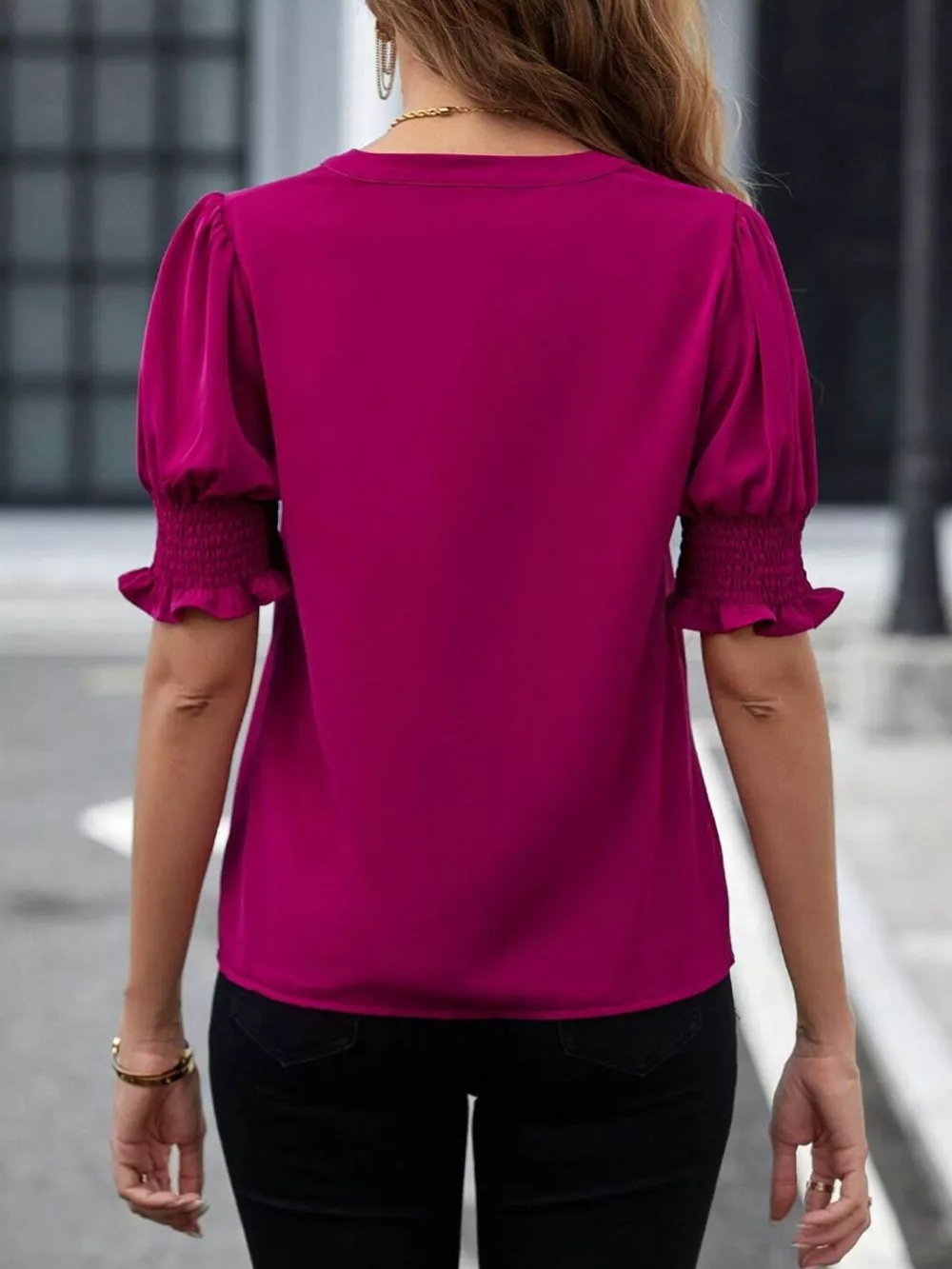 Notched Half Sleeve Blouse, image 9
