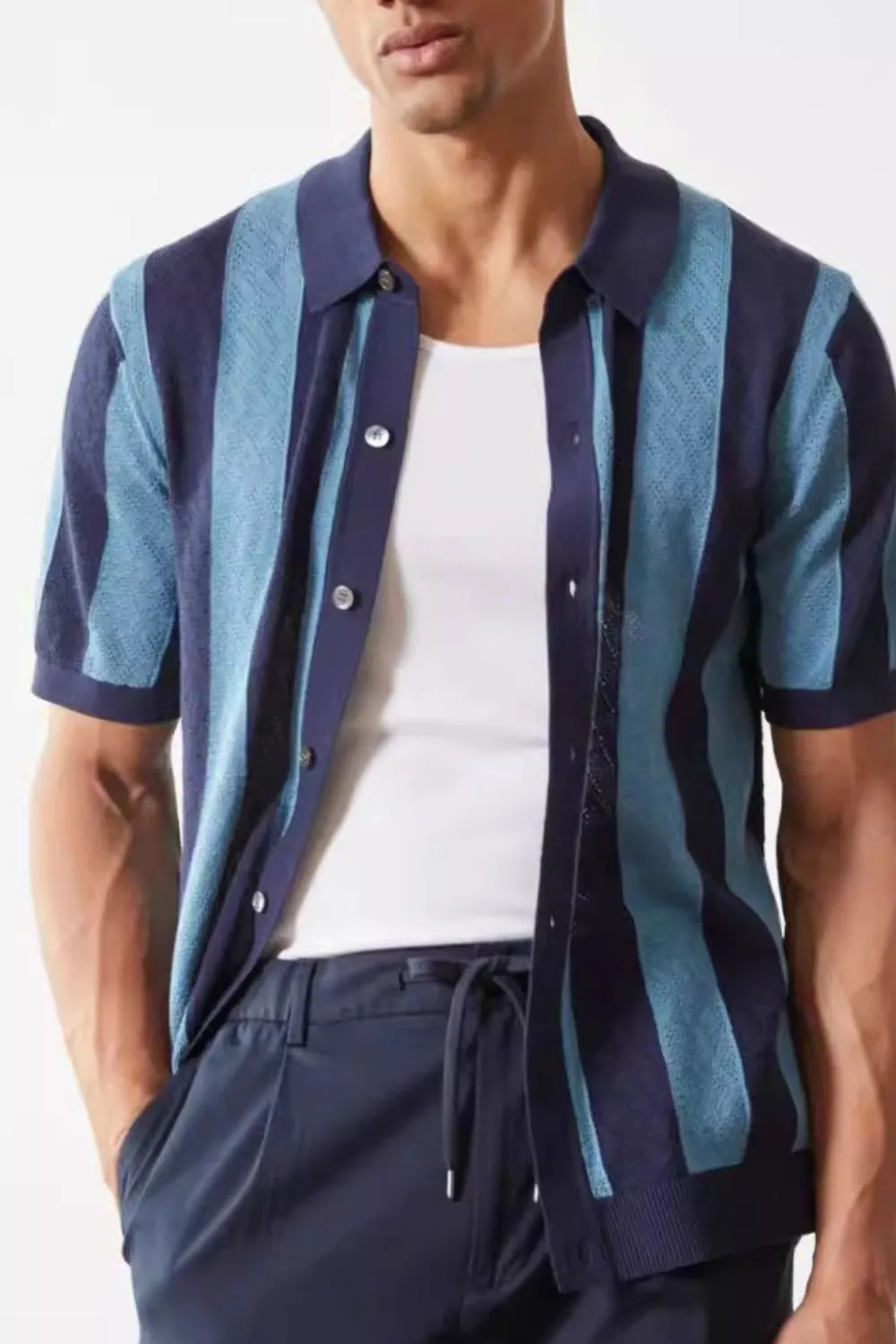 Men's Plus Size Striped Button Down Short Sleeve Shirt, image 2