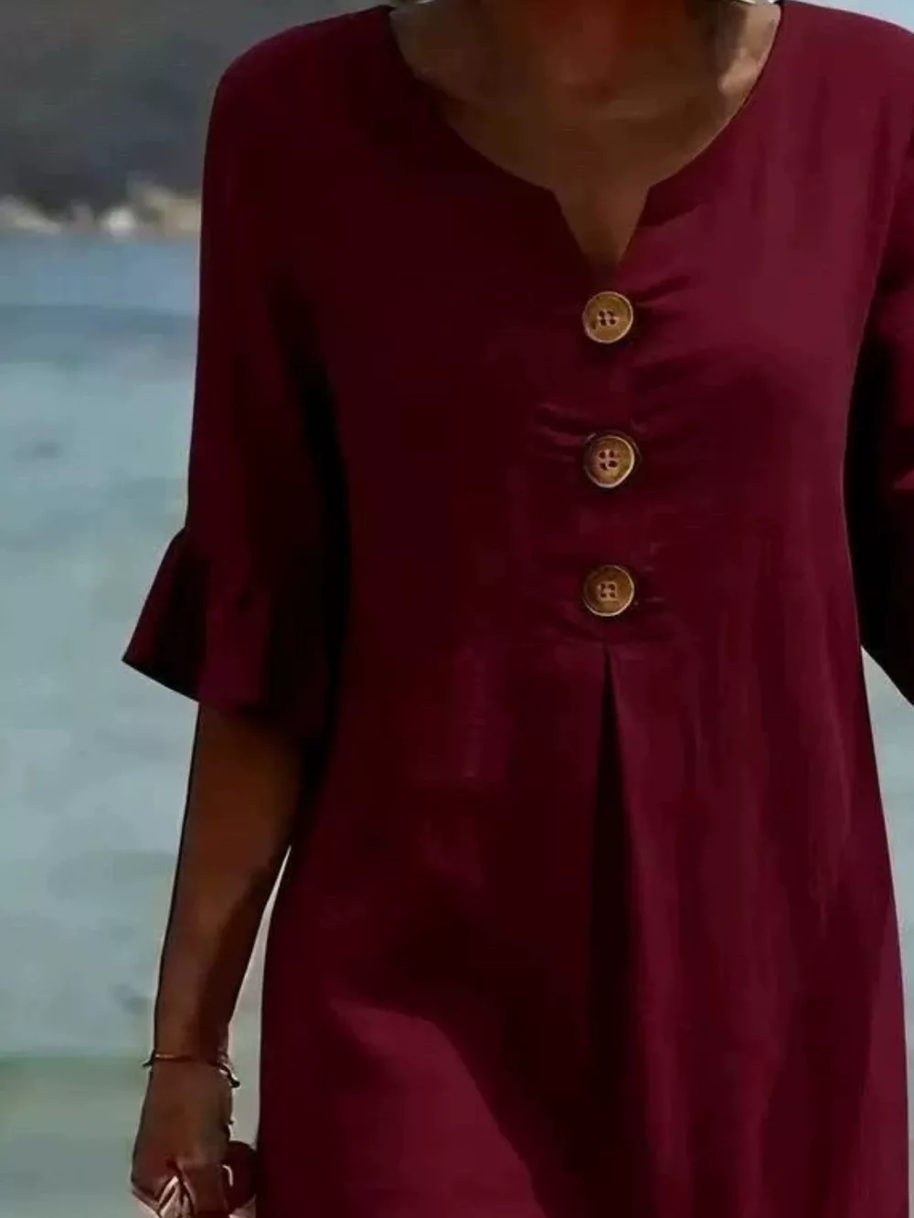 Full Size Casual Decor Button Dress with Ruffle Sleeves Plus Size, image 8