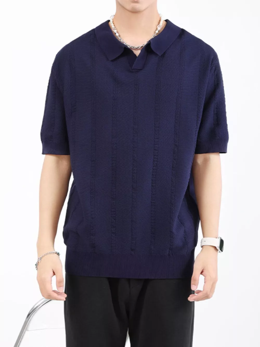 Men's Plus Size Textured Knit Slim Fit Polo, image 7