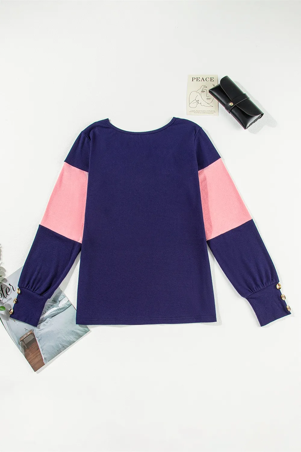 Color Block V-Neck Long Sleeve Top, image 10