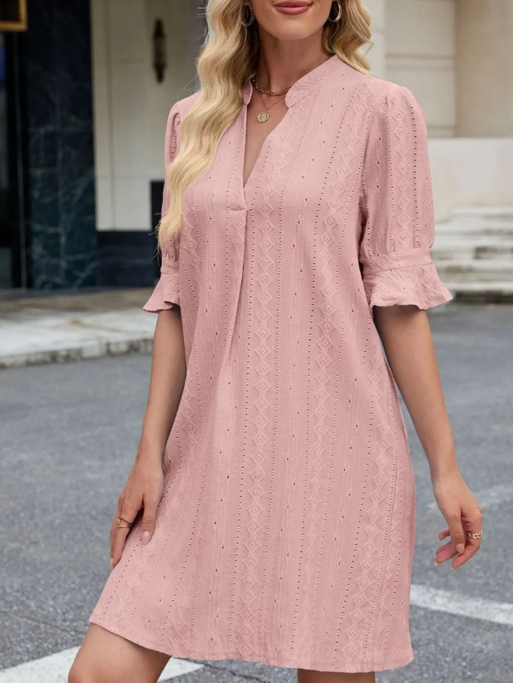 Eyelet Flounce Sleeve Mini Dress, image 7