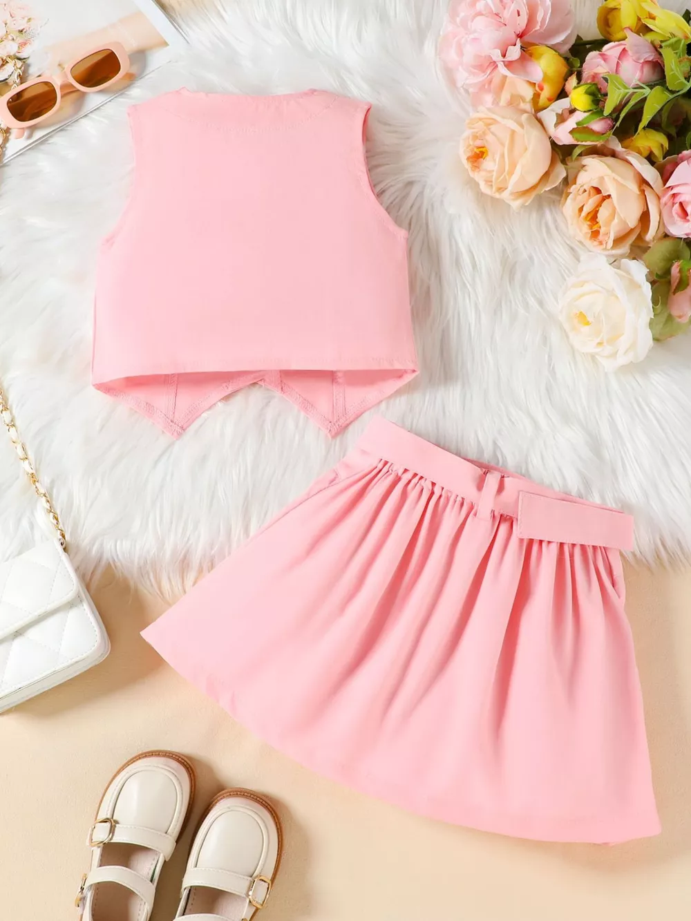 Children's Bowknot Vest & Pleated Skirt Set, image 7