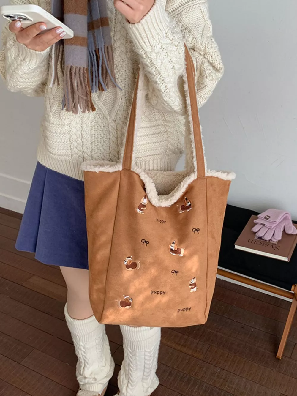 Embroidered Plush Tote Bag, image 6