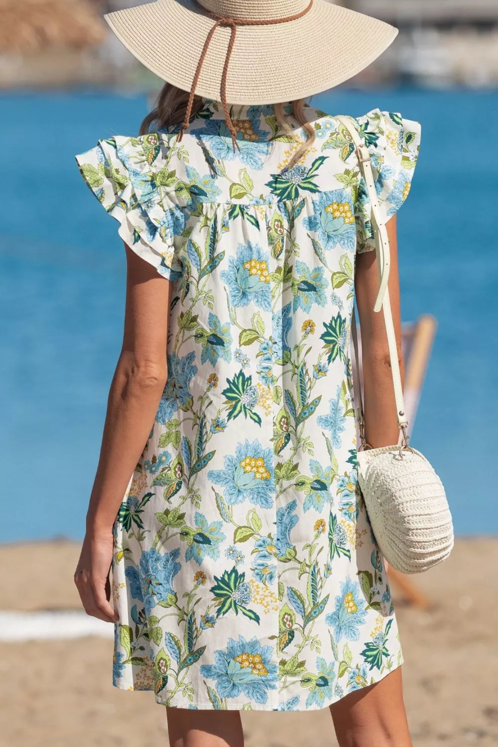 Floral Print V Neck Triple Ruffle Short Sleeve Shift Mini Dress, image 3