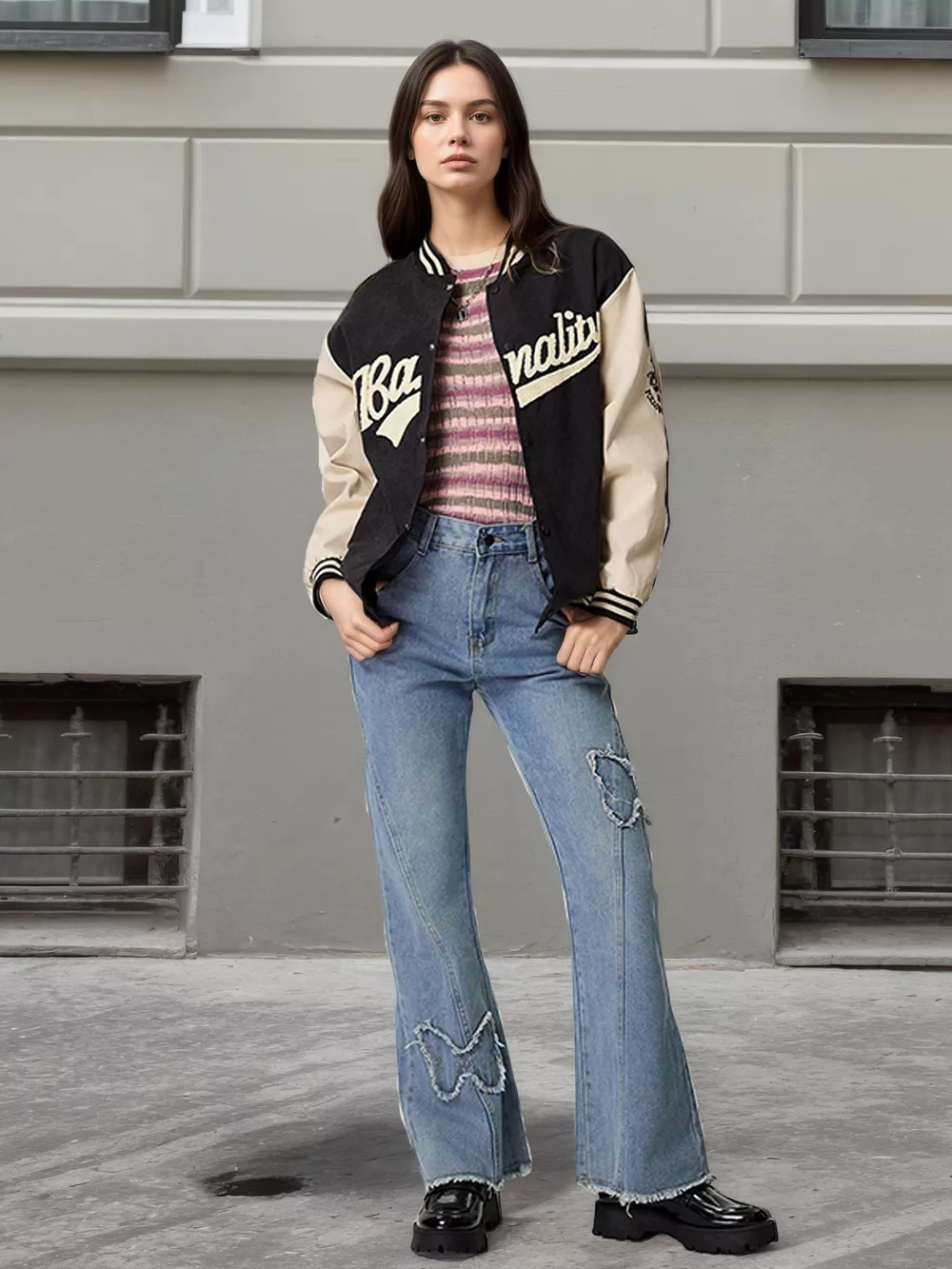 Contrast Baseball Jacket with Embroidered Lettering, image 4