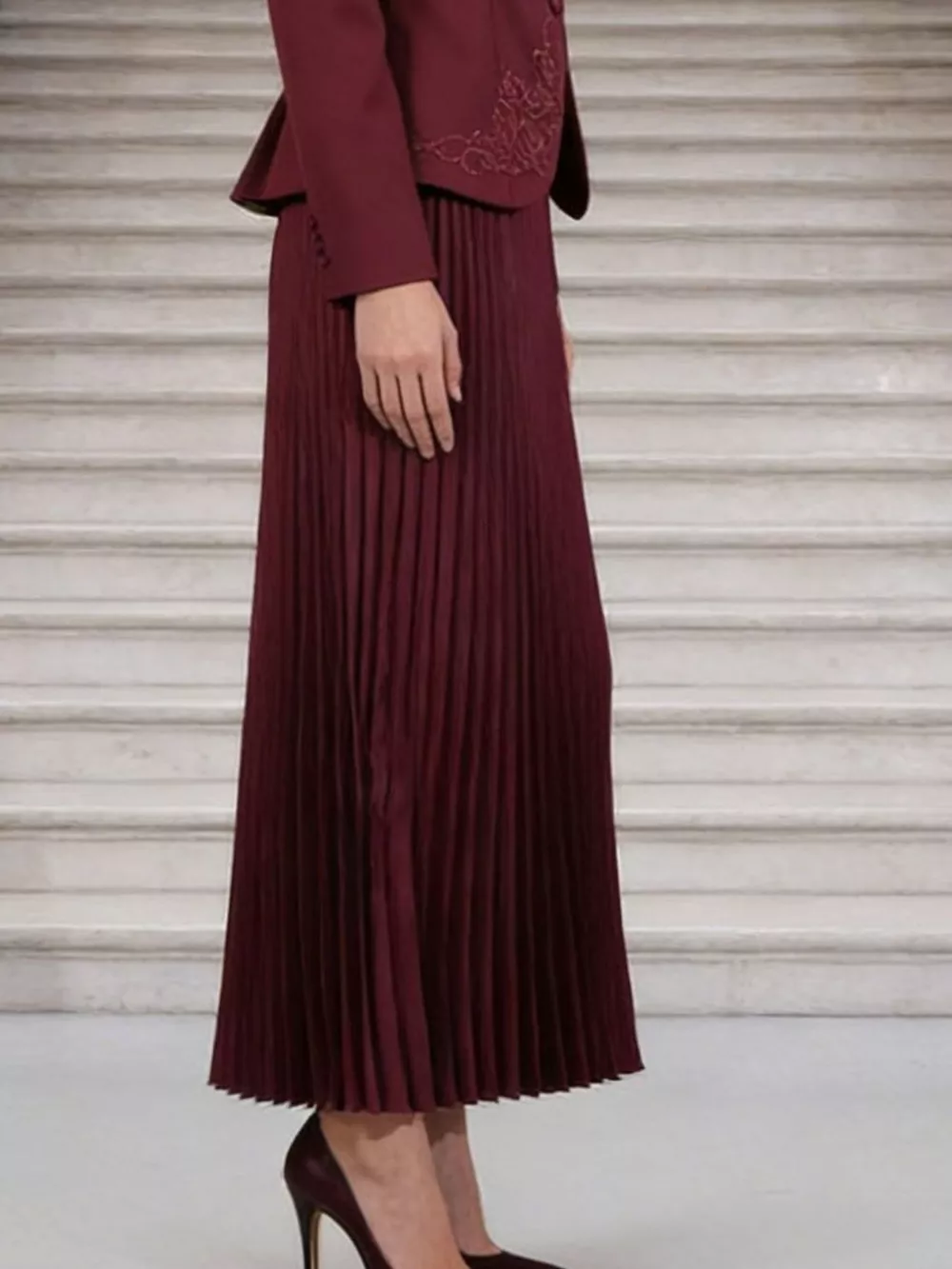 Button Up Long Sleeve Top and Pleated Skirt Set, image 2