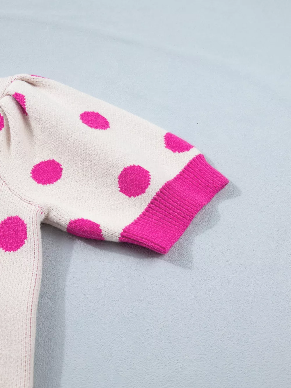 Polka Dot Puff Short Sleeve Sweater Top, image 4