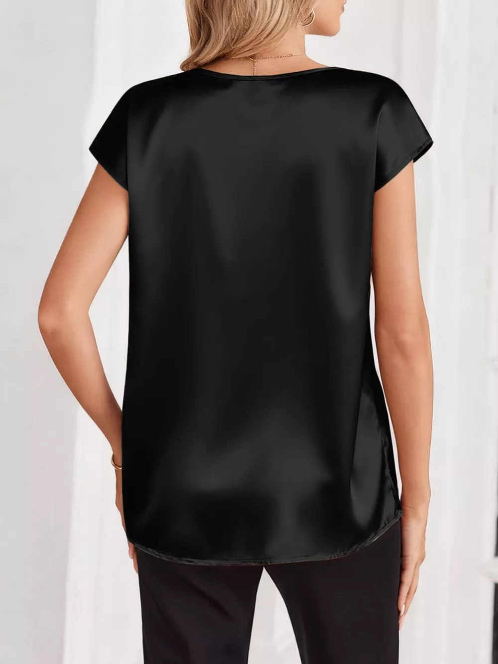 Satin V-Neck Cap Sleeve Blouse, image 19