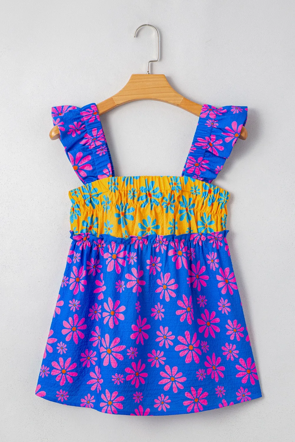 Floral Colorblock Flutter Straps Flowy Tank Top, image 6