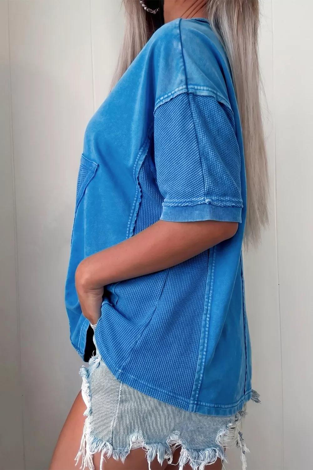 Mineral Wash Star Mesh Patchwork Oversize Tee, image 2
