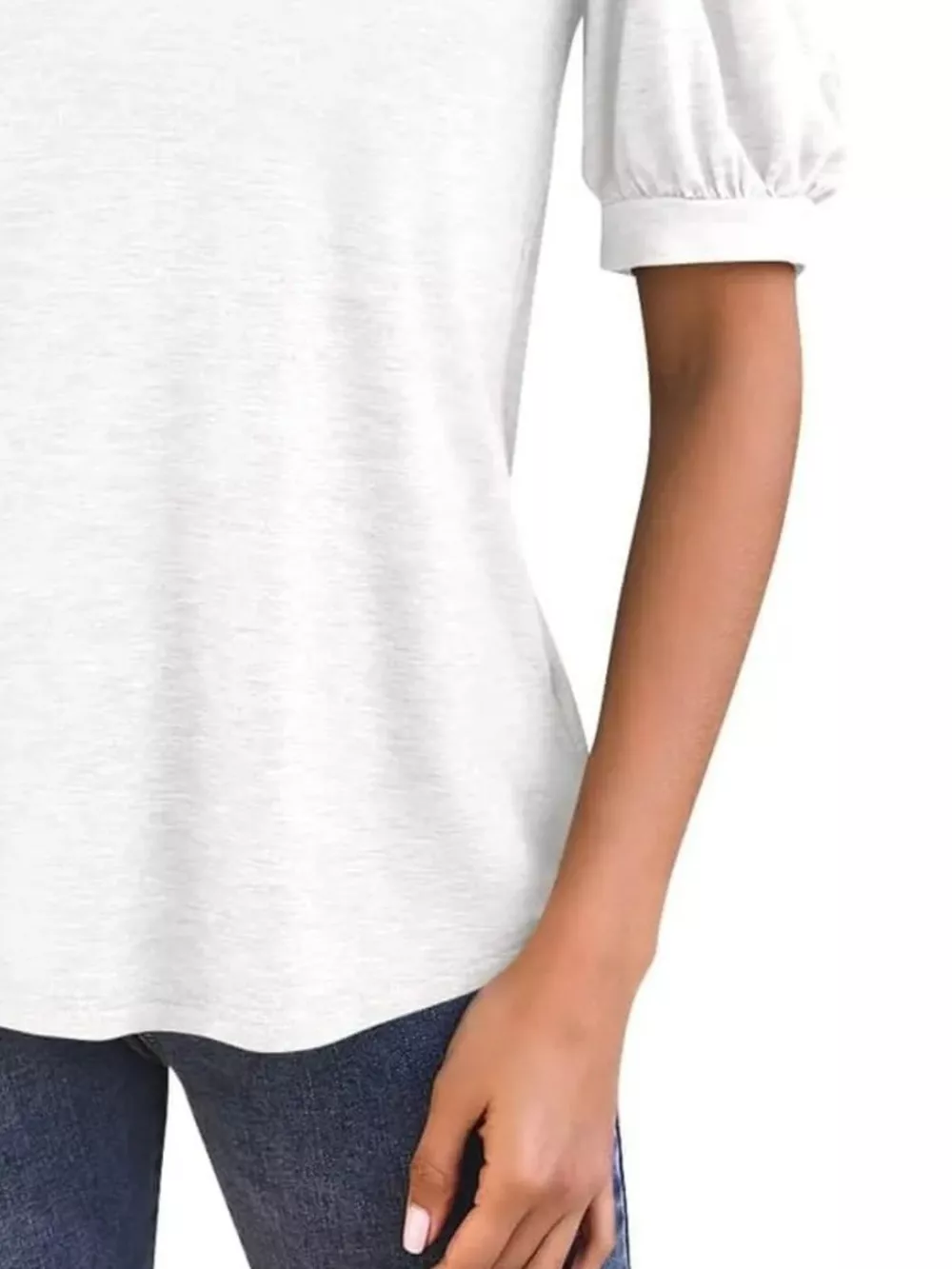 Puff Sleeve Notched Casual T-Shirt, image 23