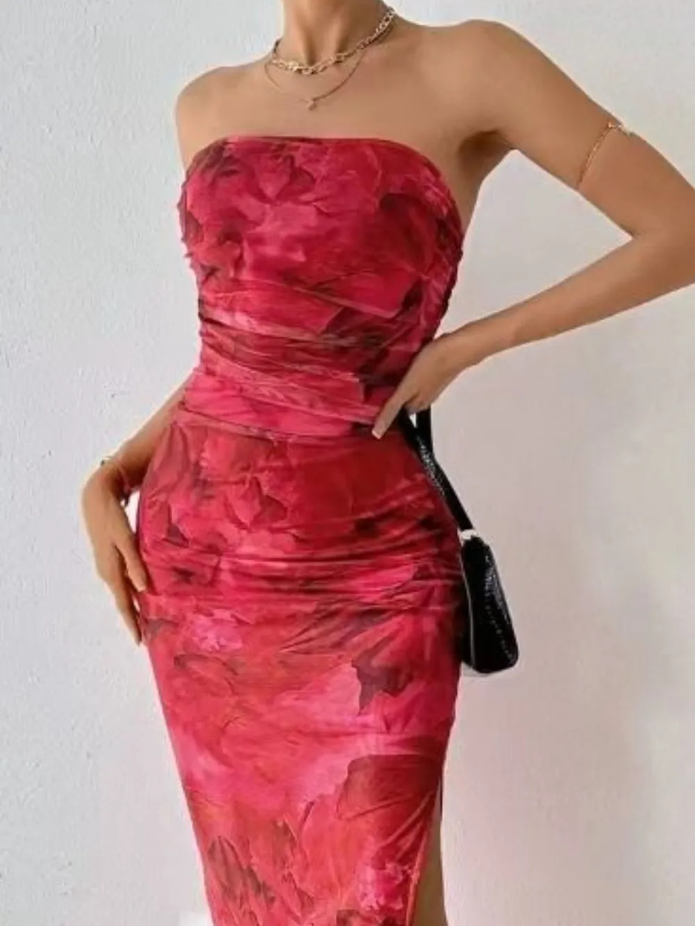 Printed Side Slit Tube Dress, image 5