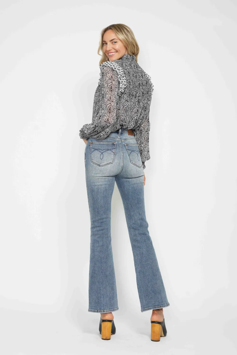 Full Size Tummy Control Back Embroidered Pocketed Bootcut Jeans Plus Size, image 8