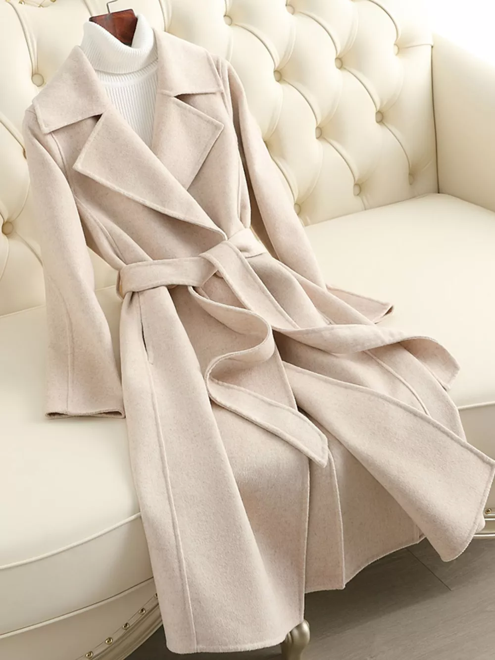 Longline Wool Coat with Waist-Defining Belt, image 21