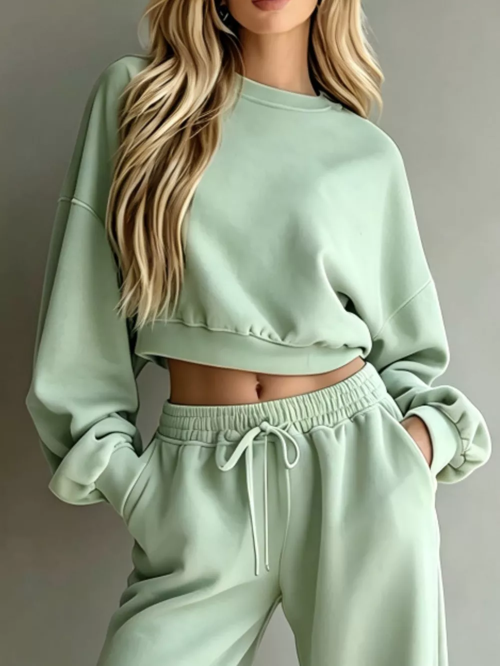 Round Neck Cropped Sweatshirt and Wide-Leg Pants, image 23