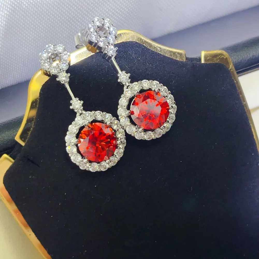 4 Carat Ruby Red Crystal Drop Earrings with Rhinestone Halo, image 5
