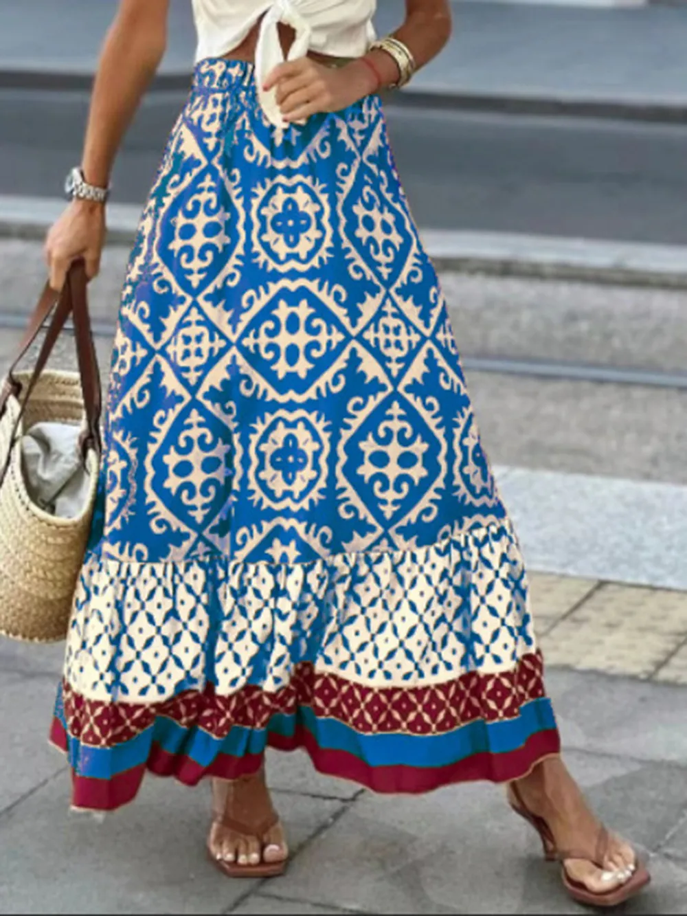 Geometric Elastic Waist Maxi Skirt, image 4