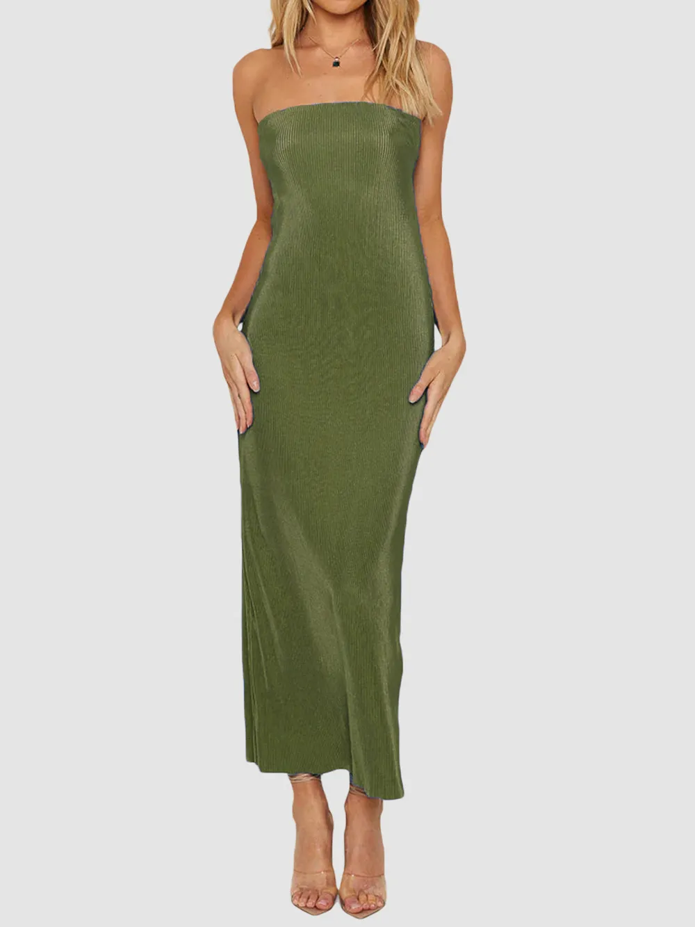 Lace-Up Back Tube Maxi Dress, image 11