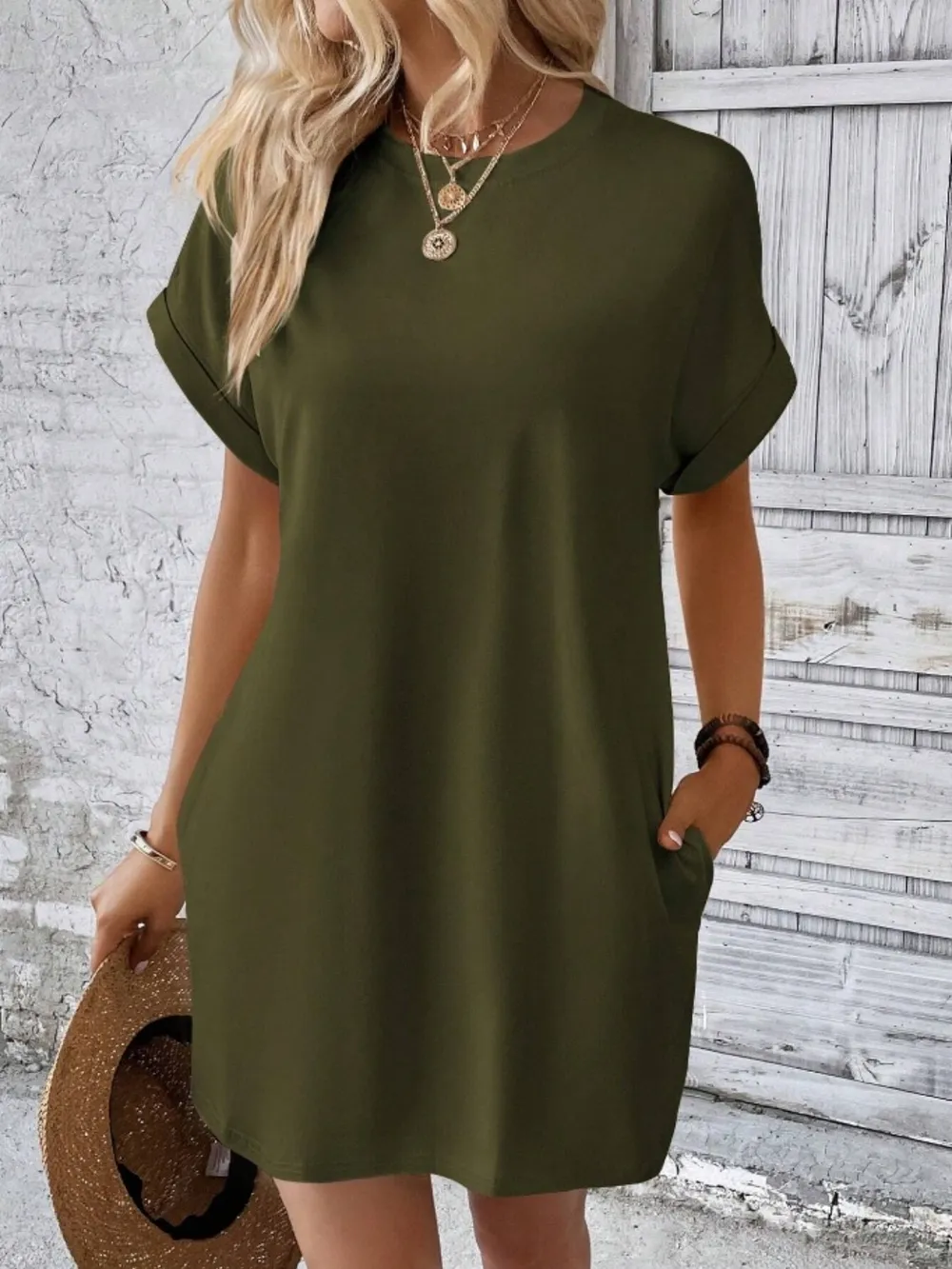 Pocketed Round Neck Short Sleeve Dress, image 10