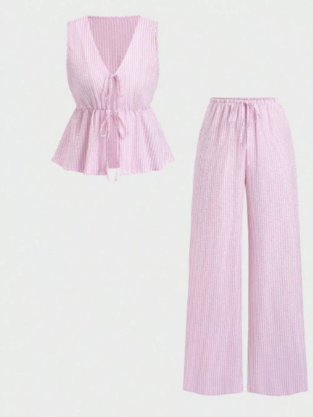 Striped Tie-Front Sleeveless Top and Pants Set, image 9