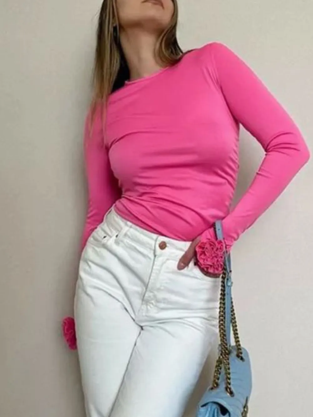 Flower Round Neck Long Sleeve T-Shirt, image 3