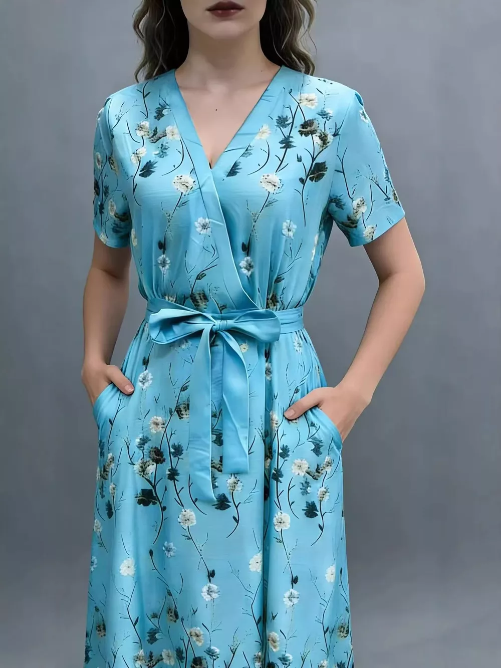 Floral Print Short Sleeve Wrap Maxi Dress, image 3