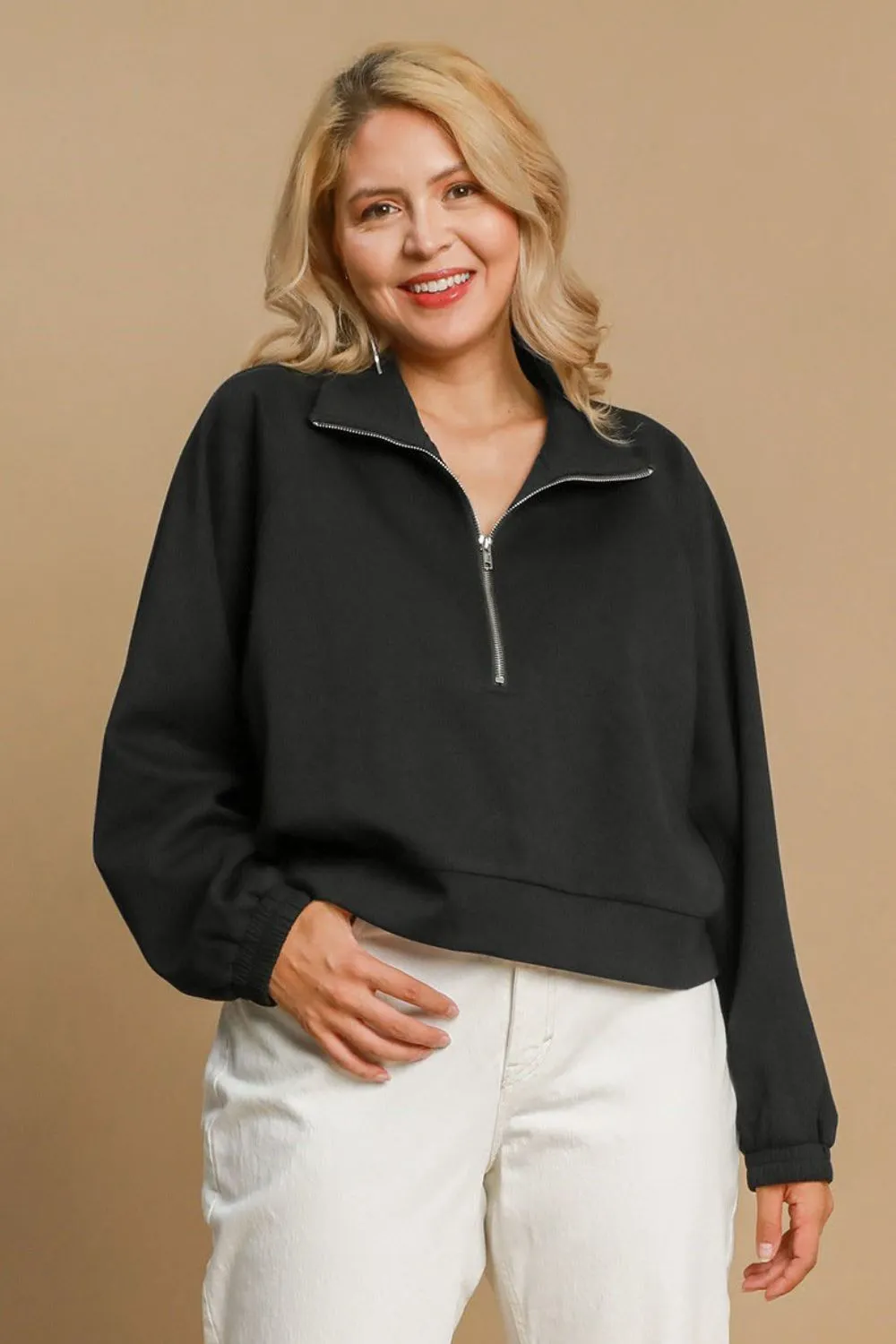 Full Size Half Zip Cropped Sweatshirt Plus Size, image 3