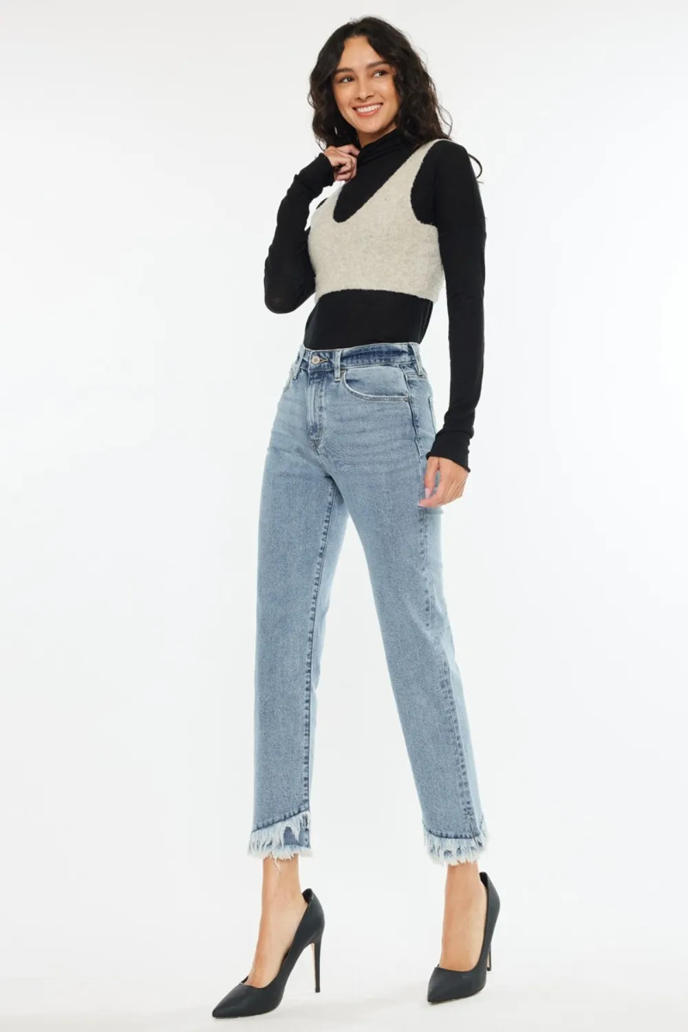 Raw Hem High Rise Straight Jeans, image 2