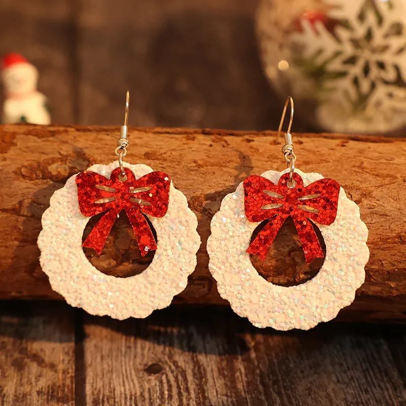 PU Leather Sequin Wreath Shape Earrings, image 2