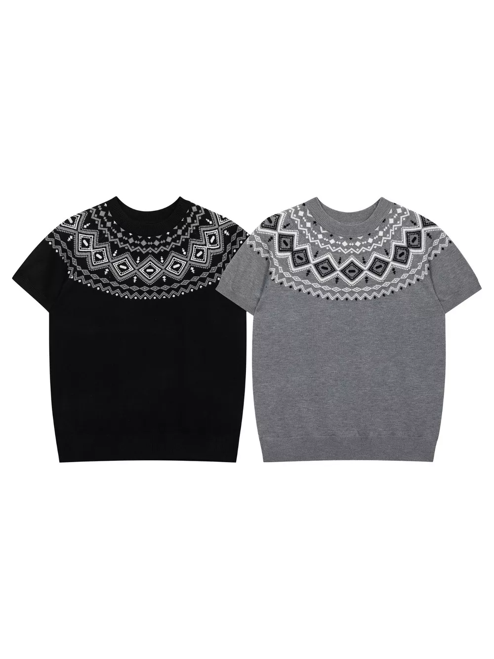 Men's Short Sleeve Fair Isle Pattern Knit Top, image 7