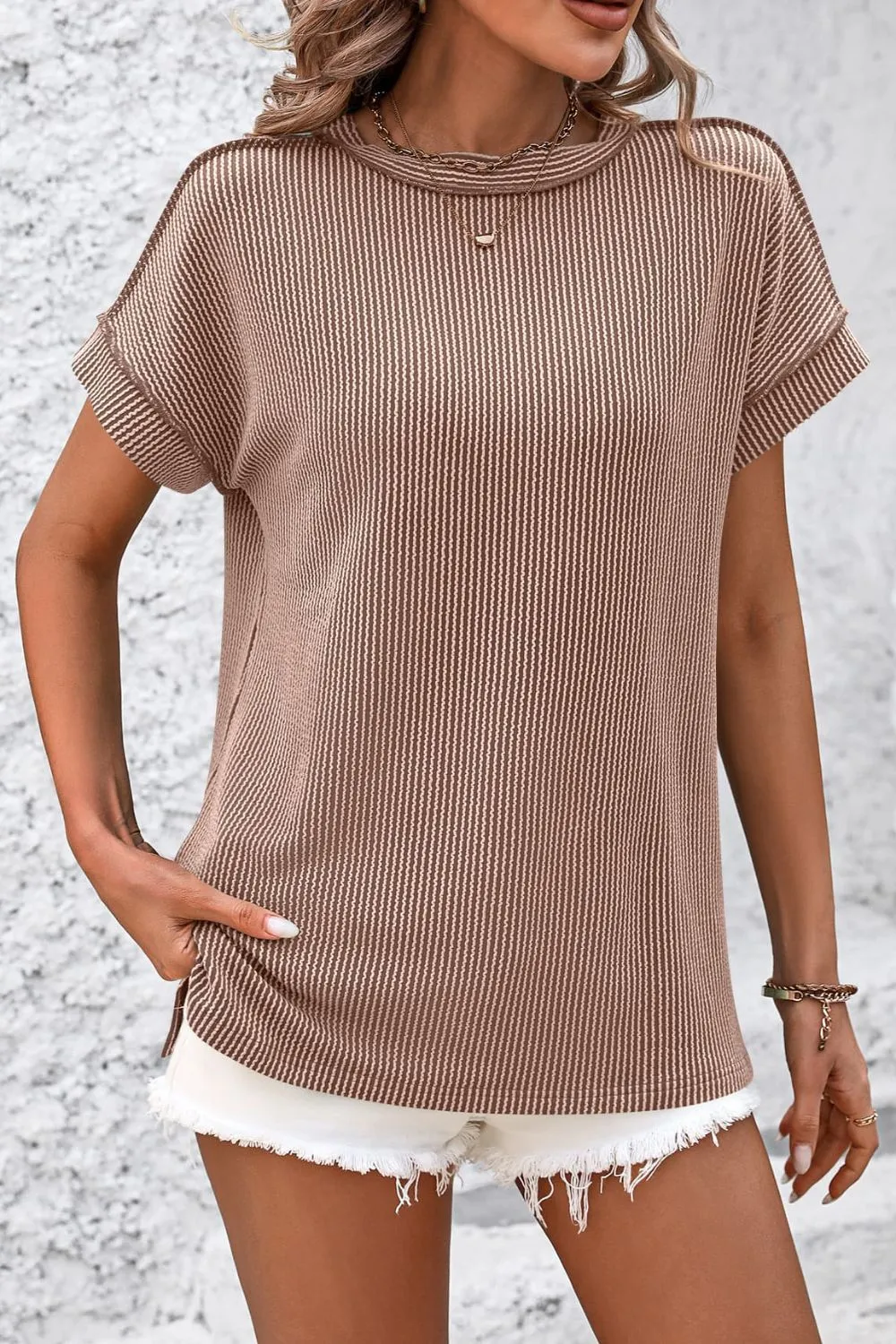 Striped Round Neck Short Sleeve T-Shirt, image 7