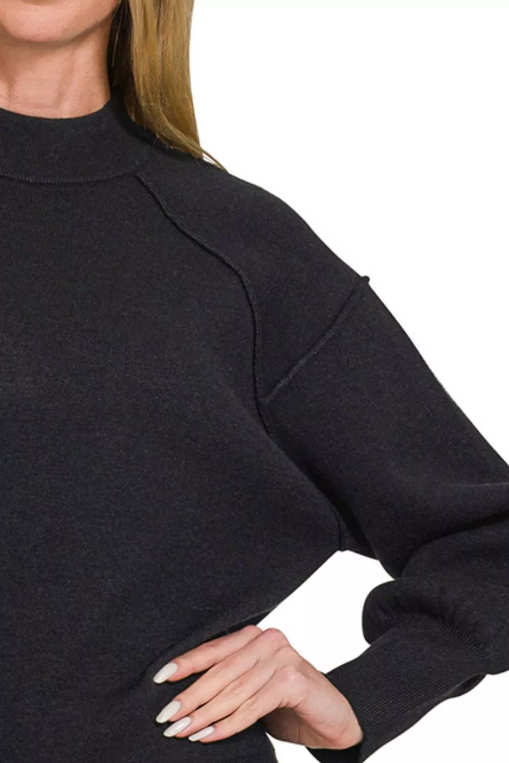 Viscose Mock Neck Exposed Seam Sweater, image 2