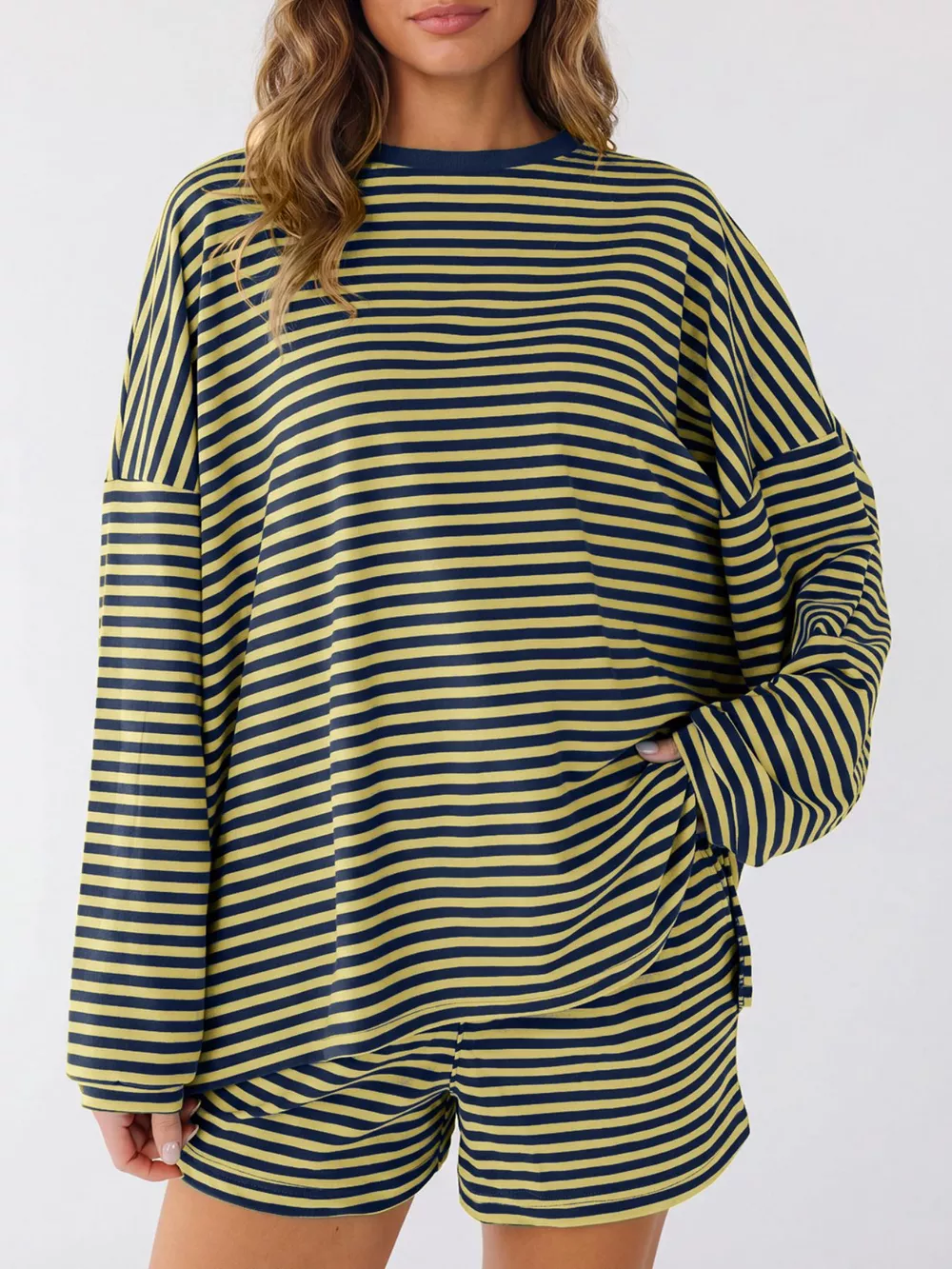 Casual Striped Long Sleeve Top and Shorts Set, image 10