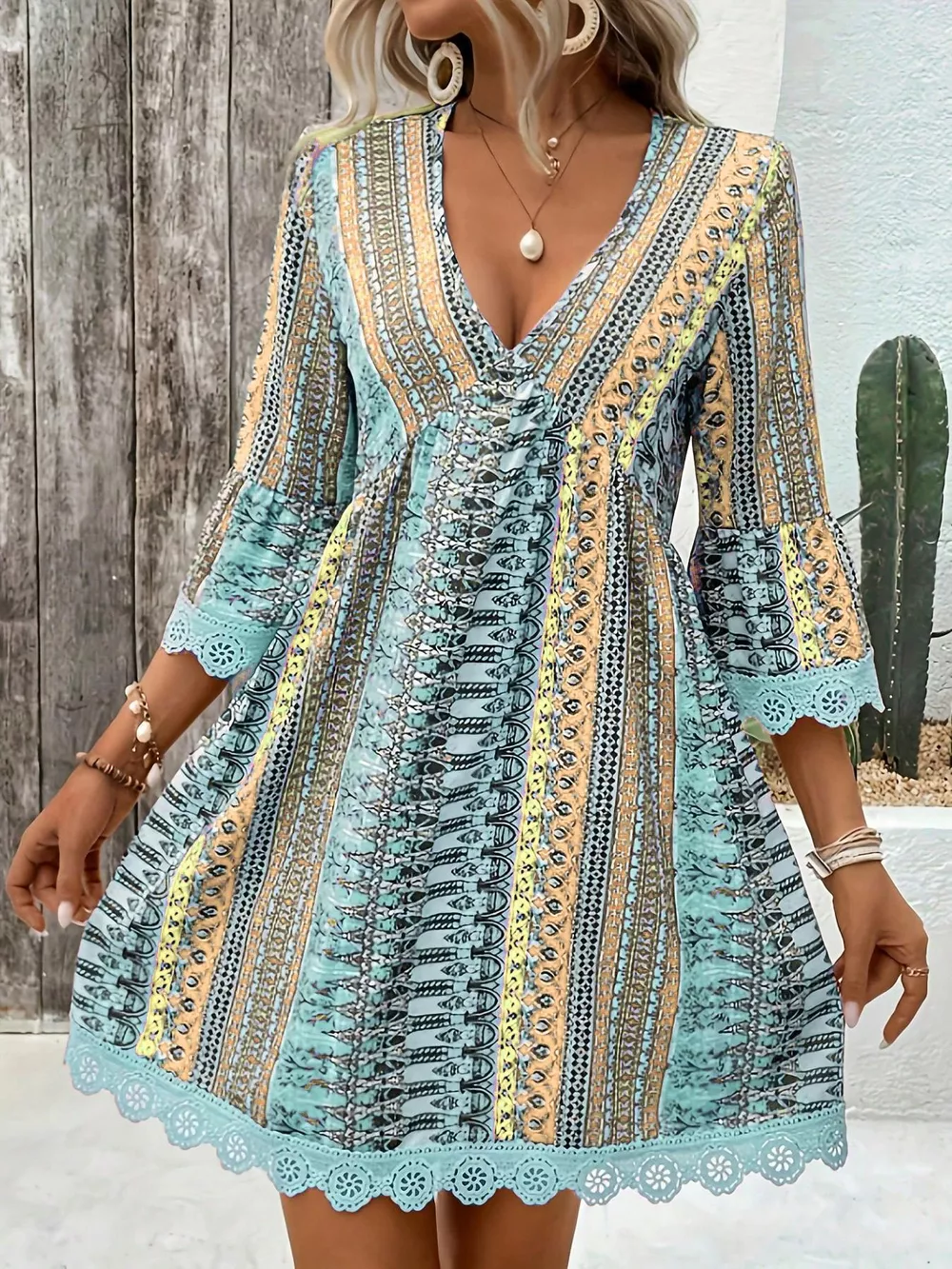 Printed V-Neck A-Line Dress, image 9