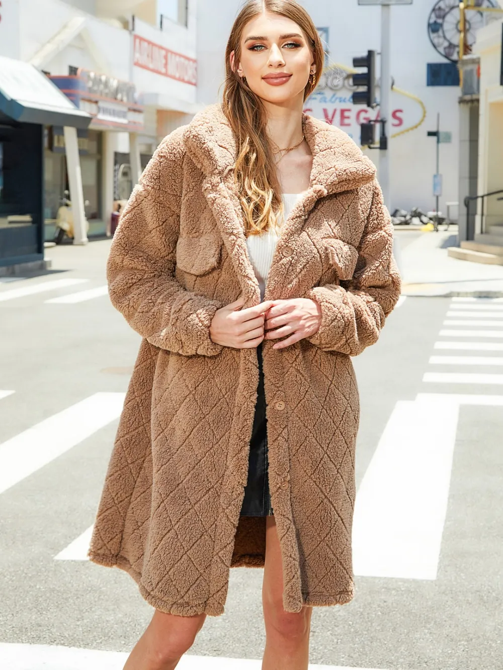 Texture Button Up Dropped Shoulder Coat, image 2